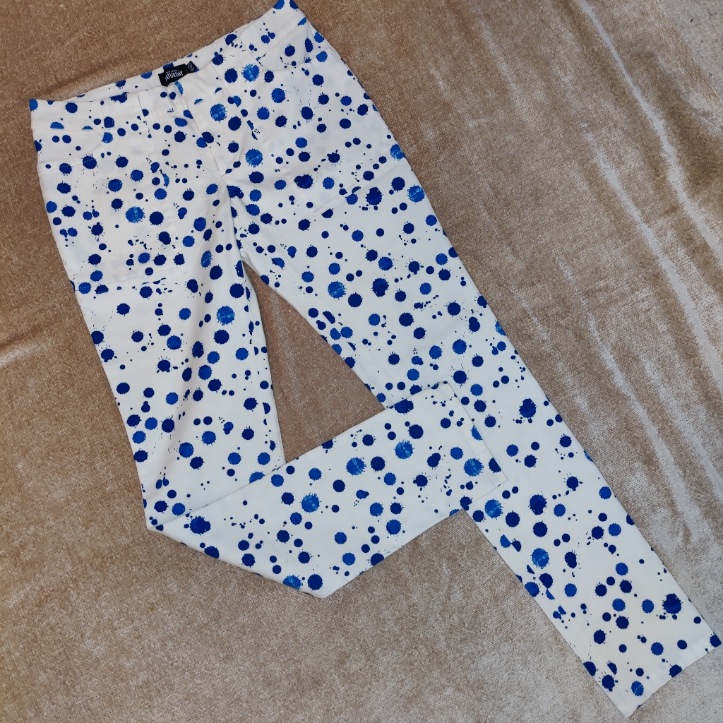 Kate Spade Saturday Slim Fit Blue Splash Dots Print Pants, Size 0